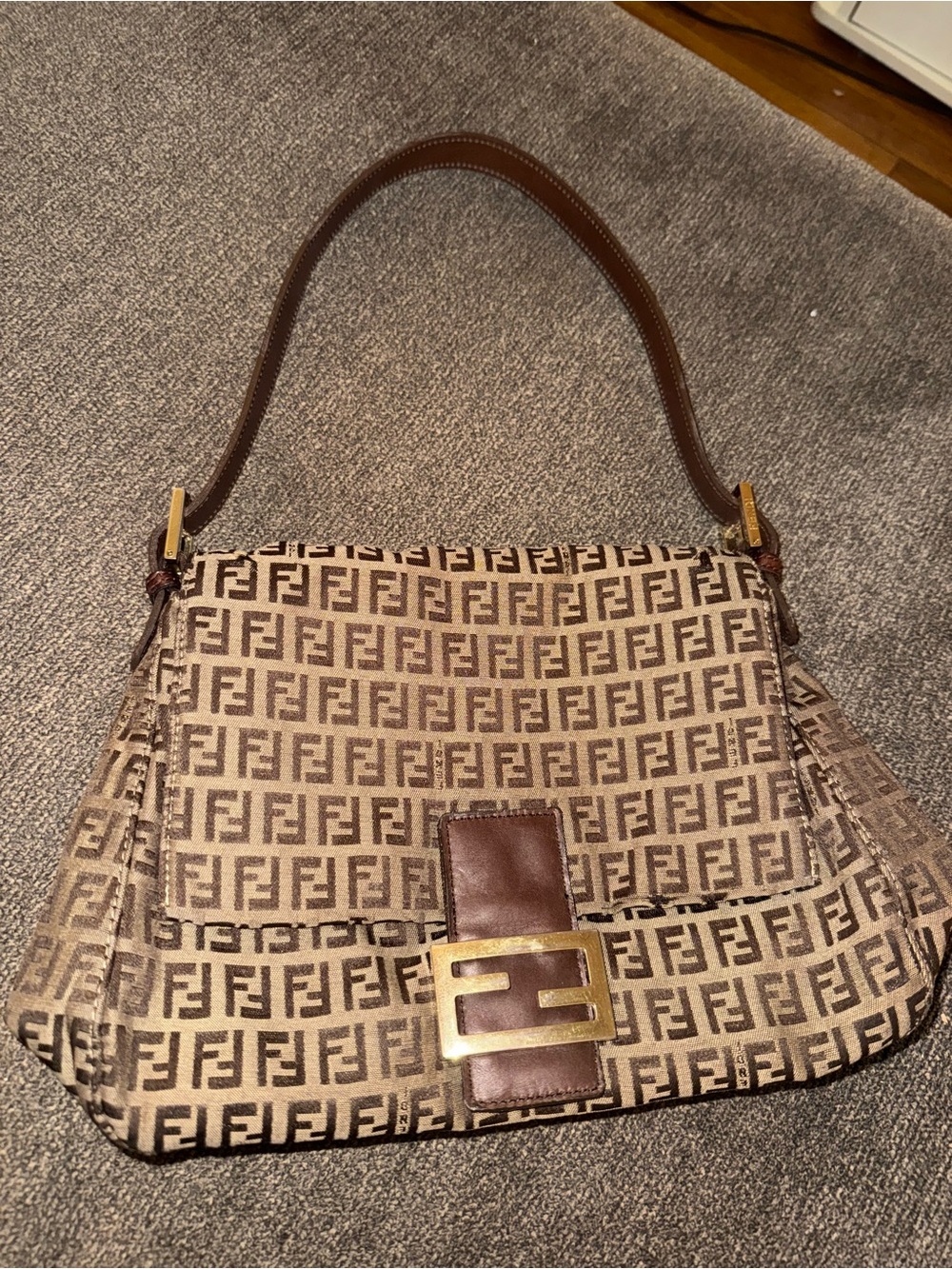Vintage Fendi Zucchino Zucca Mama Baguette Shoulder Bag